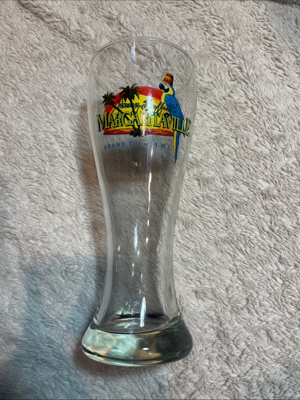 Margaritaville grand Turk Parrot Pilsner Glass with Yellow Blue Red Logo